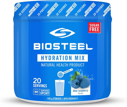 BioSteel Hydration Mix, Great Tasting Hydration with Zero Sugar, and No Artificial Flavours or Preservatives, Blue Raspberry Flavour, 20 Servings per Tub