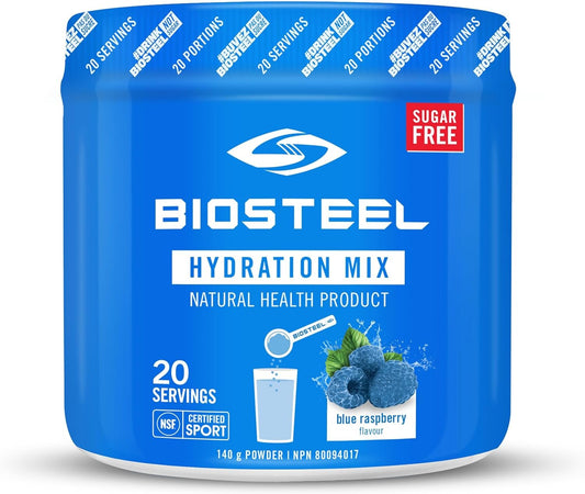 BioSteel Hydration Mix, Great Tasting Hydration with Zero Sugar, and No Artificial Flavours or Preservatives, Blue Raspberry Flavour, 20 Servings per Tub