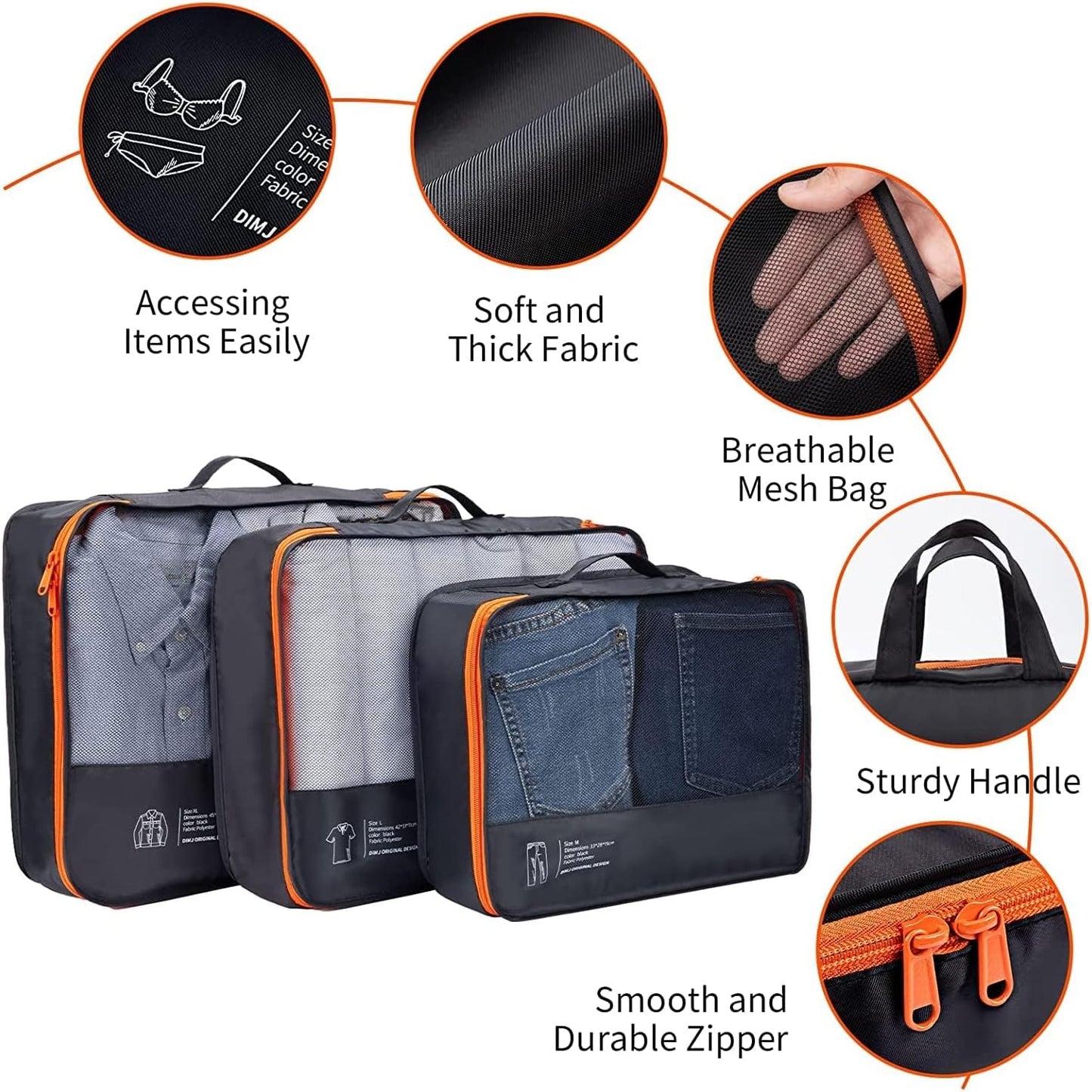 DIMJ Travel Suitcase Organizer, Travel Set Useful Accessories Organizer for Suitcases Travel Kit, Dark Black-(Classic)