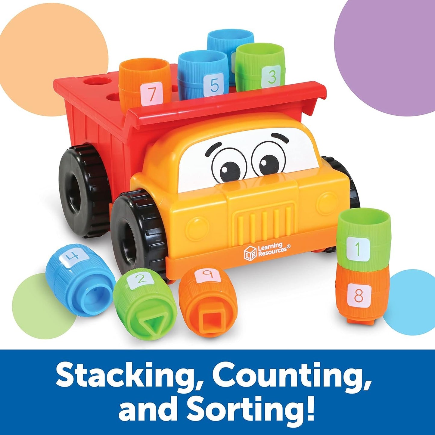 Learning Resources Tony The Peg Stacker Dump Truck - 10 Pieces, Easter Toys for Kids, Ages 18+ Months Fine Motor Skills Toy for Toddlers, Preschool Toys, Multicolor
