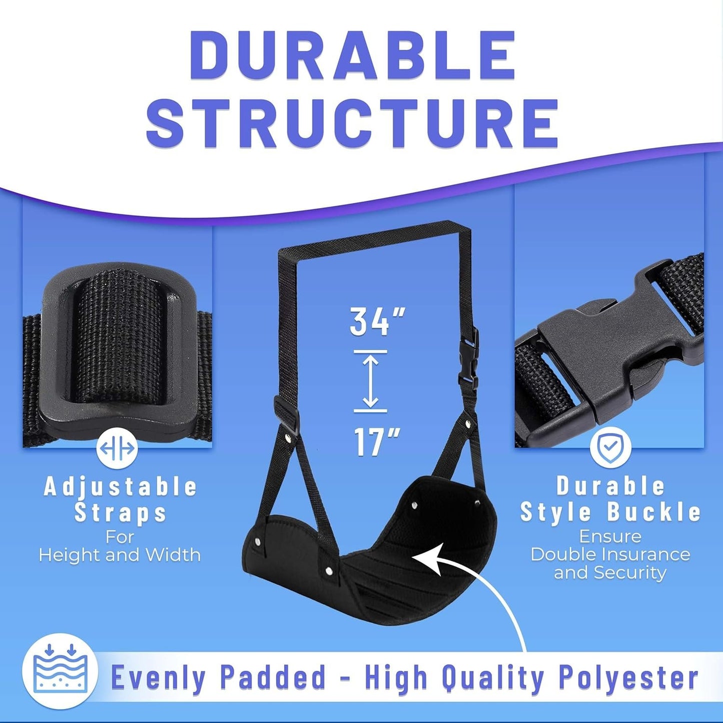 Airplane Foot Hammock (2 Pack) - Memory Foam Travel Footrest for Office and Plane - Comfy Foot Hanger for Relaxation