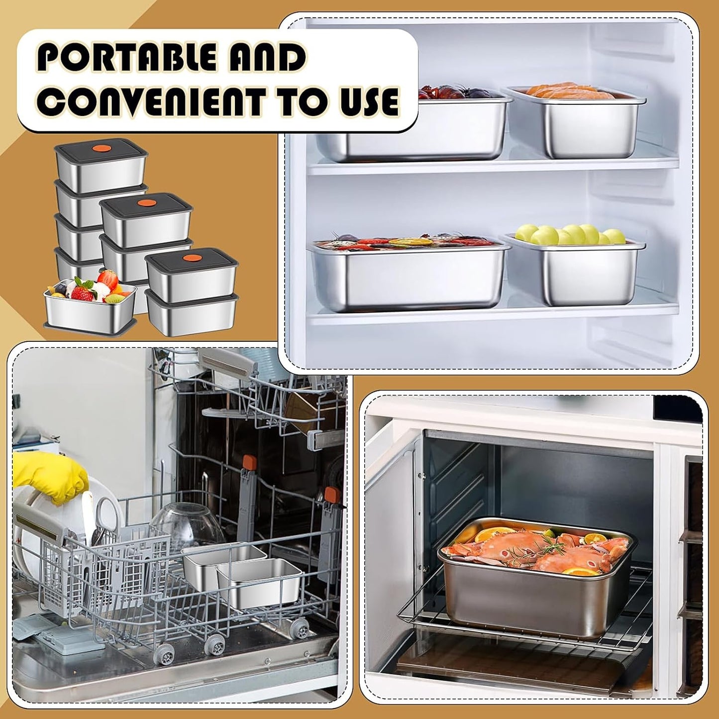 10 Pcs 304 Stainless Steel Food Containers with Lids 20 oz Airtight Bento Lunch Box, Metal Marinating Snack Containers Food Storage Containers Box for Lunch, Leftovers, Dishwasher & Freezer Safe