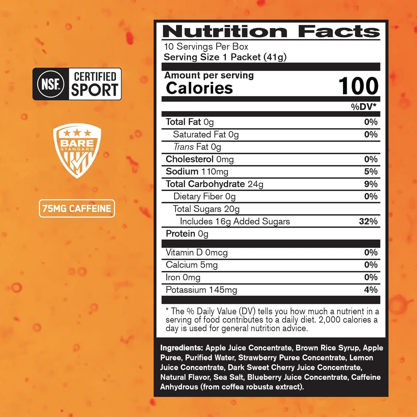 BARE PERFORMANCE NUTRITION, BPN Go Gel Endurance Gel, 24g of Carbohydrates & 100 Calories per Gel Pack, Vegan + Gluten Free Running Gel, 10 Single-Serving Gel Packs, Caffeinated Mixed Berry