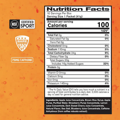 BARE PERFORMANCE NUTRITION, BPN Go Gel Endurance Gel, 24g of Carbohydrates & 100 Calories per Gel Pack, Vegan + Gluten Free Running Gel, 10 Single-Serving Gel Packs, Caffeinated Mixed Berry
