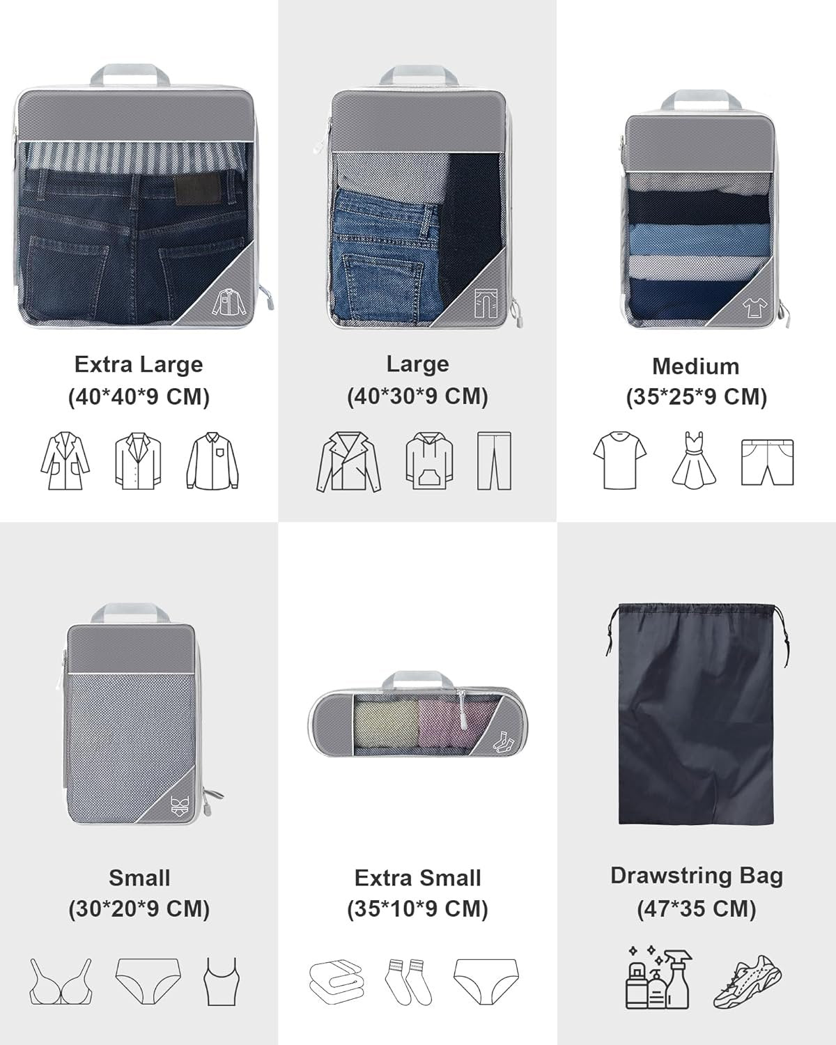 Koncle Compression Packing Cubes for Suitcases, Extensible Travel Packing Cubes, Mesh Luggage Suitcase Organizer Bags, Large Medium Small Slim Packing Cube, Travel Suitcase Accessories