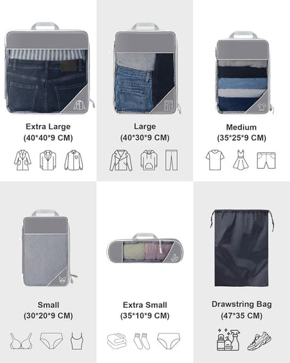 Koncle Compression Packing Cubes for Suitcases, Extensible Travel Packing Cubes, Mesh Luggage Suitcase Organizer Bags, Large Medium Small Slim Packing Cube, Travel Suitcase Accessories