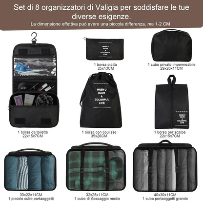 PHOGARY 8-Piece Suitcase Organizer, Packing Cubes Organizers for Travel, Vacation and Travel, Cubes Organizer Suitcases, Travel Useful Accessories (Black)