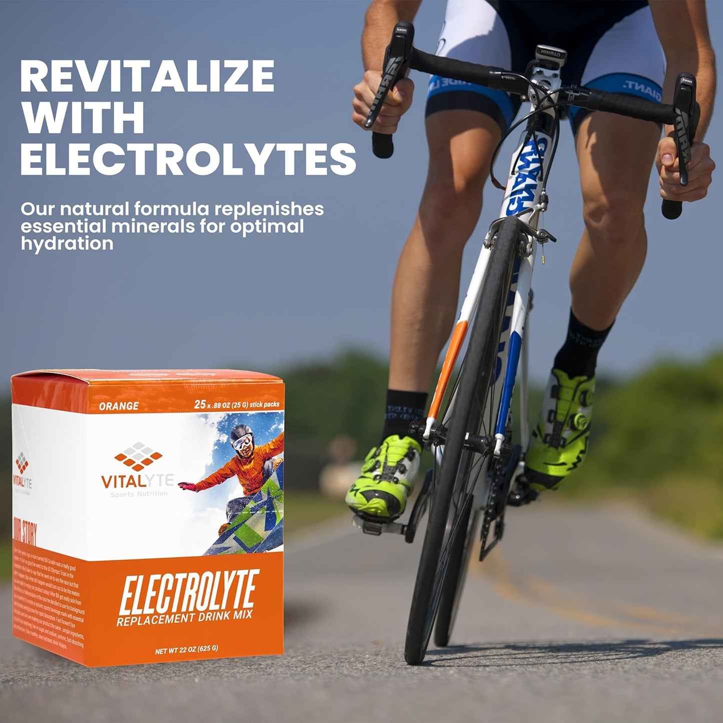 Vitalyte Electrolyte Powder Sports Drink Mix, 25 Single Serving Packets, Natural Electrolyte Replacement Supplement for Rapid Hydration & Energy - Orange