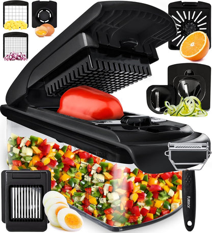 Vegetable Chopper Vegetable Cutter - Food Onion Salad Veggie Chopper with Container - French Fry Potato Dicer Slicer Cutter - Kitchen Tools & Gadgets (9-in-1 Black)