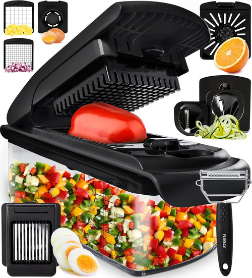 Vegetable Chopper Vegetable Cutter - Food Onion Salad Veggie Chopper with Container - French Fry Potato Dicer Slicer Cutter - Kitchen Tools & Gadgets (9-in-1 Black)