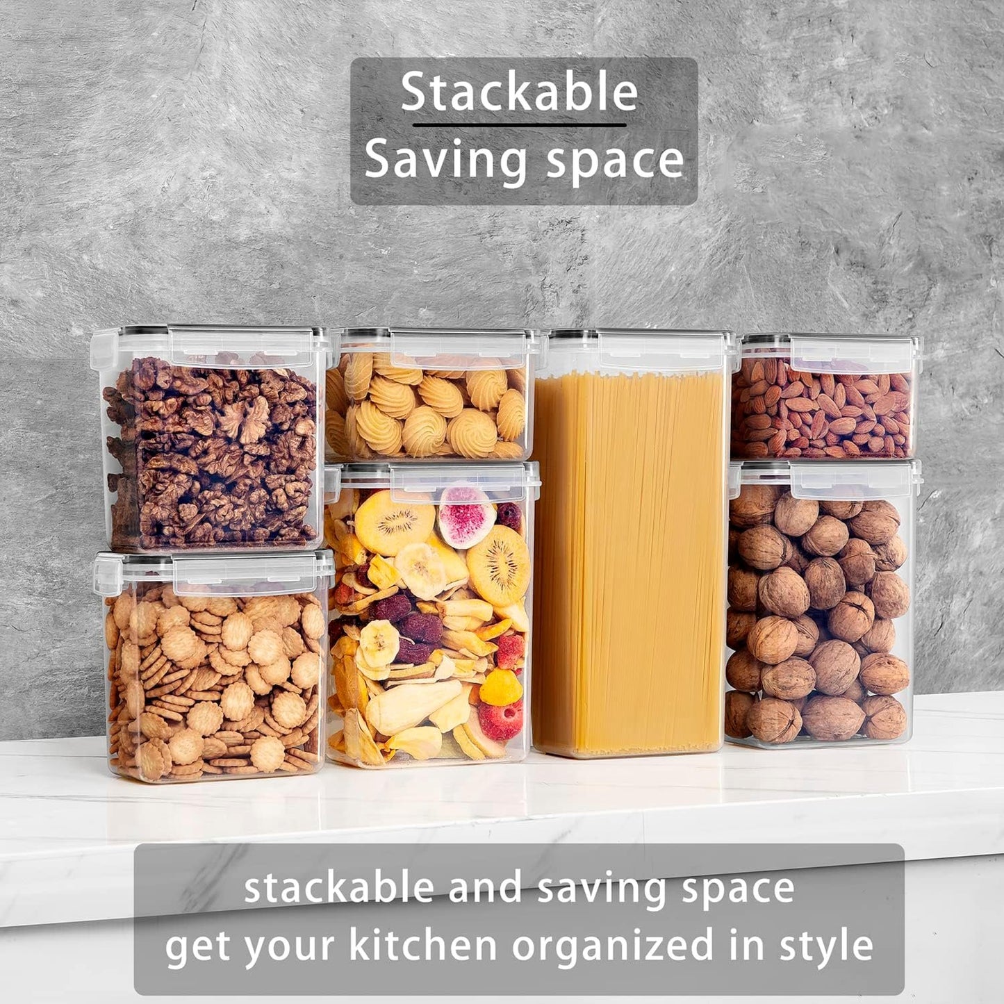 Feshory 16 Pack Airtight Food Storage Containers Set for Kitchen & Organisation - Pantry Storage Organiser, Cereal Storage Containers with 100% Leak-Proof Lids Ideal for Dry and Wet Food