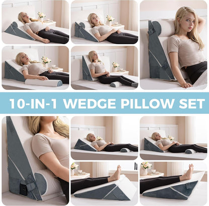 Ganondorf Wedge Pillow Headboard Orthopedic Bed Wedge Pillow Set for Sleeping Adjustable Premium Foam Body Pillow Wedge Elevated Triangle Pillow Back Pillow