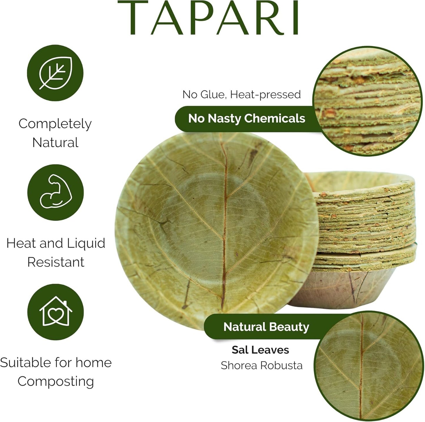 TAPARI Mini Disposable Bowls - 20 Pack Mini Bowls Made from Leaves - 10cm Diameter - 90ml - Natural & Eco-Friendly Bowls - 100% Compostable & Biodegradable Bowls for Parties Barbeques, Hot & Cold Food