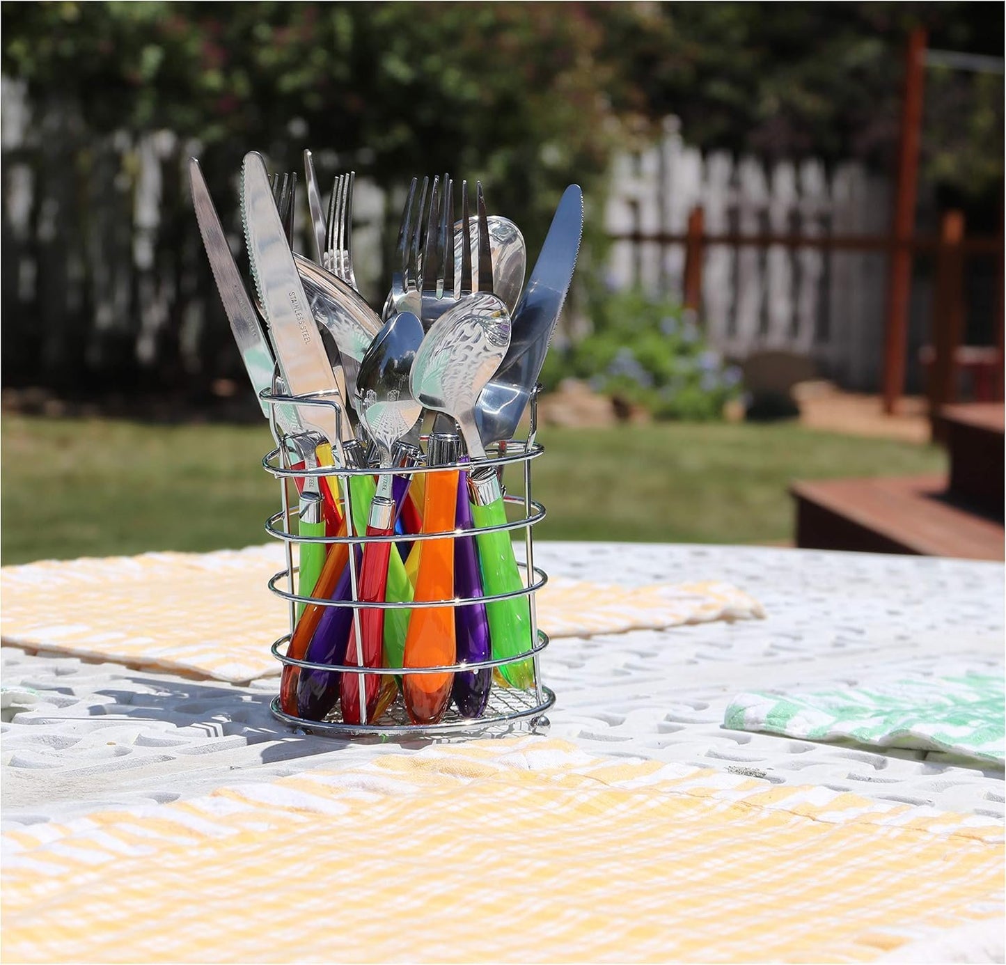 The Original Brink House Rainbow Mix & Match Stainless Steel Cutlery Set with Translucent Handles / 16 pieces with Metal Stand/Lifestyle utensils set for home, first apartment, dorm, outdoor events
