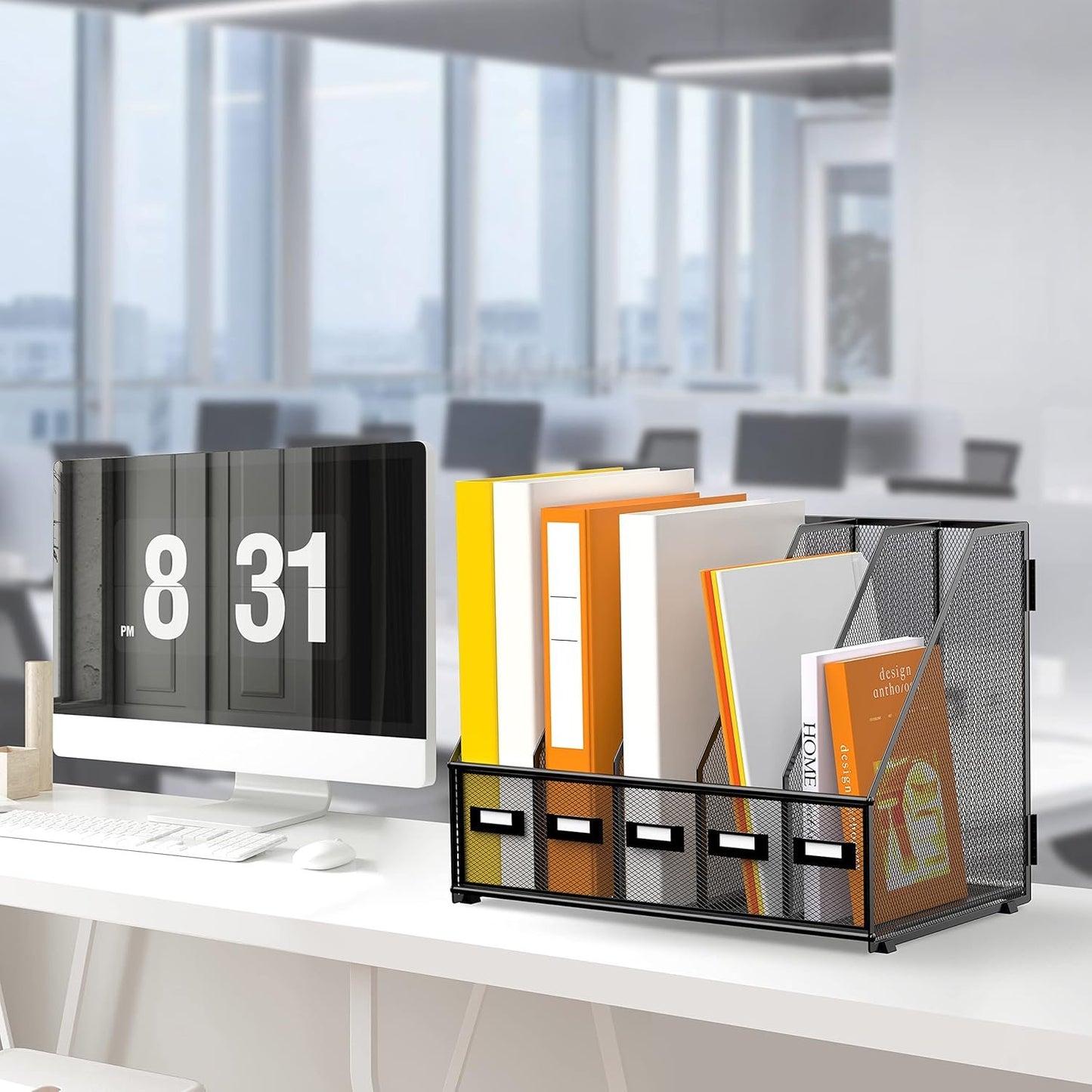 DALTACK Desk Organizers Metal Desk Magazine File Holder with 5 Vertical Compartments Folder Storage for Office Home School Organization, Black