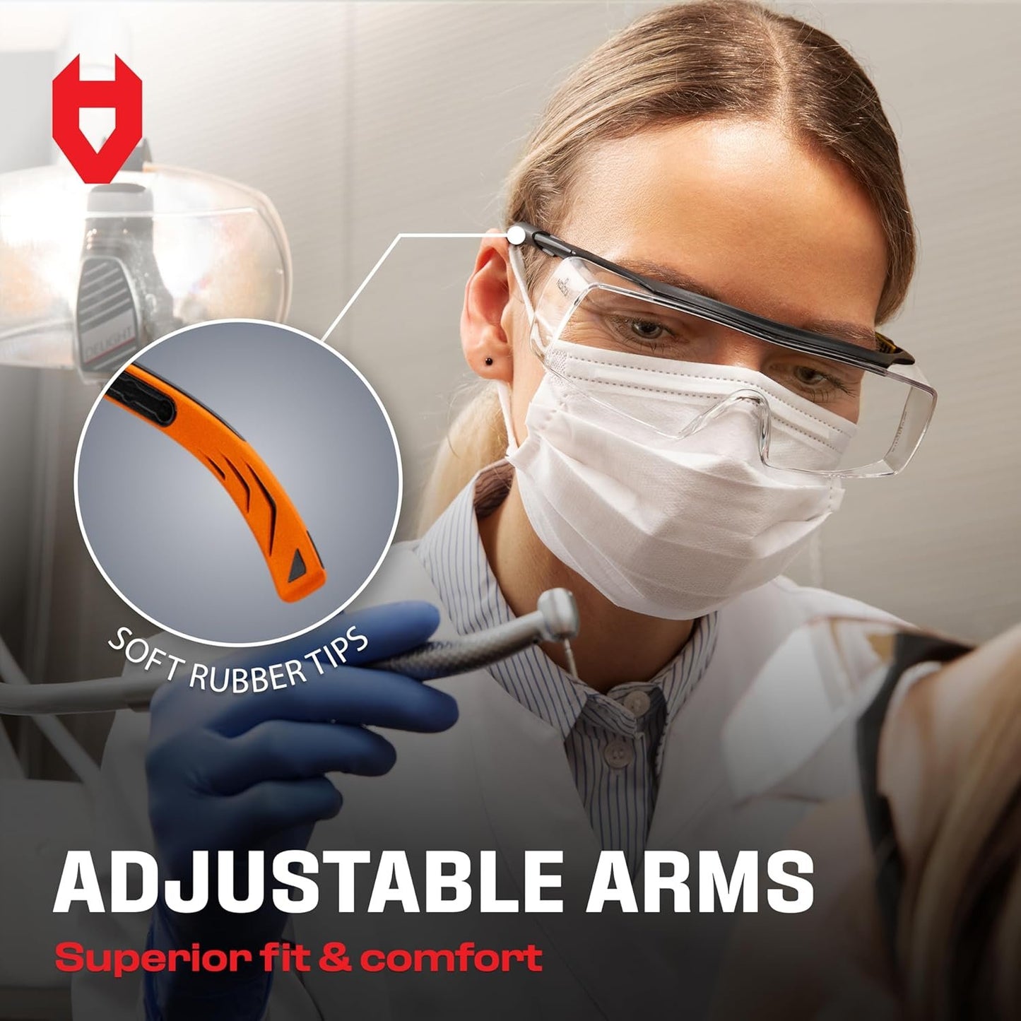 NoCry Safety Glasses That Fit Over Your Prescription Eyewear. Clear Anti-Scratch Wraparound Lenses, UV400 Protection, ANSI Z87 & OSHA Certified. Use in the Lab, Travelling, Black & Orange Frames