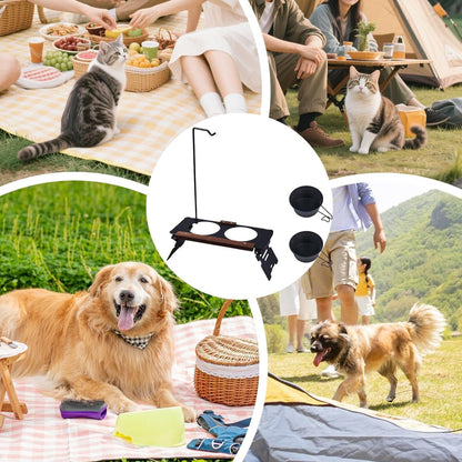 Raised Dog Bowl Stand | Multifunctional Metal Dog Bowl Stand with Lamp Rack,Cat Feeding Watering Supplies for Camping Car Show Mountaineering Outdoor Indoor