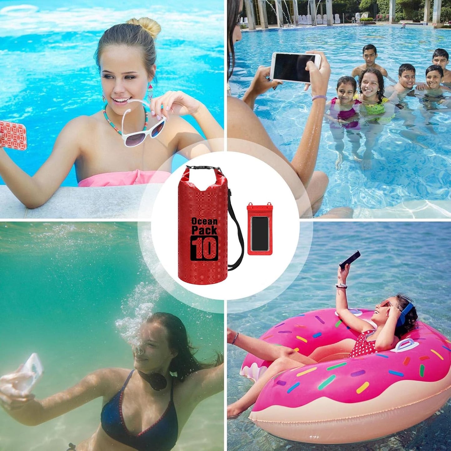 Dry Bags Waterproof, Roll Top Water Proof Storage Backpack, 16.14 x 7.68 x 0.2 Inches Lightweight Compression Sack Travel Camping Commuting, 1 Pack, for Outdoor Hiking Shopping Gear, red, Please refer