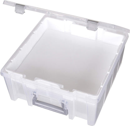 AB Designs 6899ABD Super Satchel Double Deep with Lift-Out Tray and Removable Dividers, Stackable Home Storage Organization Container, Clear with Sliver Latches and Handle