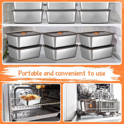 Layhit 10 Set Stainless Steel Food Containers with Lids Metal Marinating Snack Containers Box for Lunch, Leftovers, Dishwasher & Freezer Safe (18 oz)