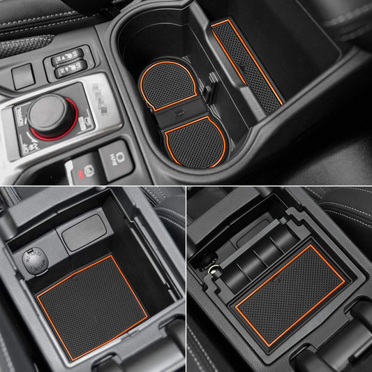 Auovo Anti Dust Mats for Subaru Forester Accessories 2019 2020 2021 2022 2023 2024 Interior Custom Cup Holder Insert Liner Coaster Center Console Door Pads(17pcs) (Orange)