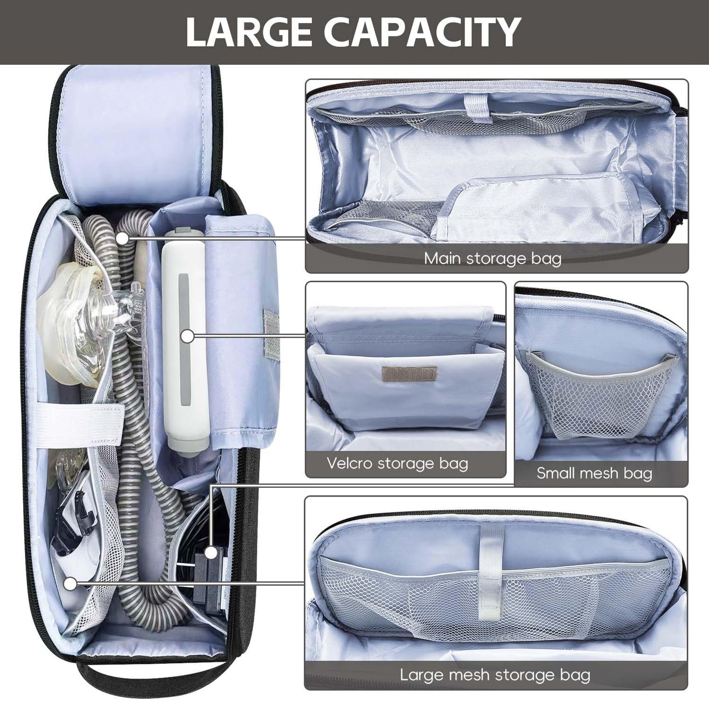 Tiny Chou CPAP Travel Bag Compatible with ResMed AirMini Machine & Accessories, Portable CPAP Equipment & Supplies Carrying Bag, Compact CPAP Organizer Storage Bag with Compartments,Black (Bag Only)