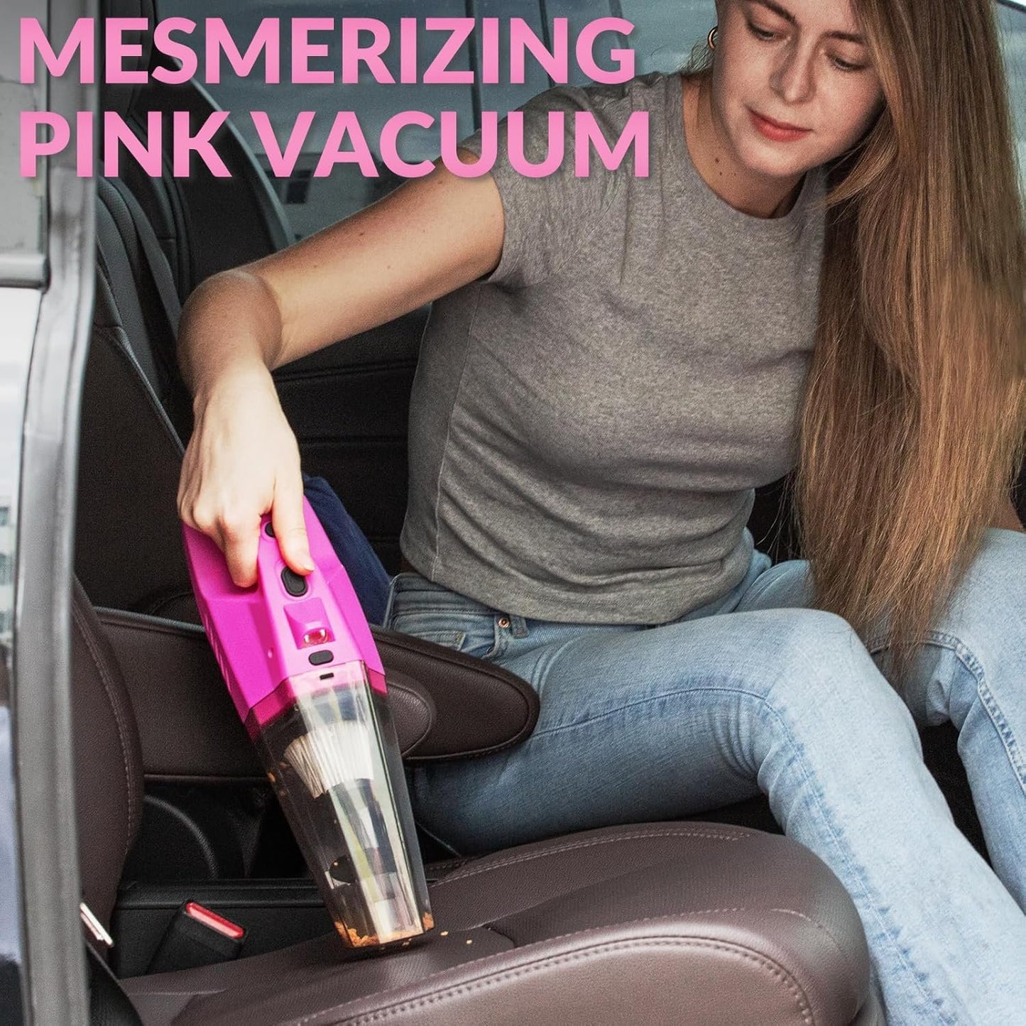 Car Cleaning Kit, Car Vacuum Detailing Kit Interior with High Power Handheld Vacuum, Including 7Pcs Detailing Brush Set, Windshield Cleaner, Pink Car Accessories for Women
