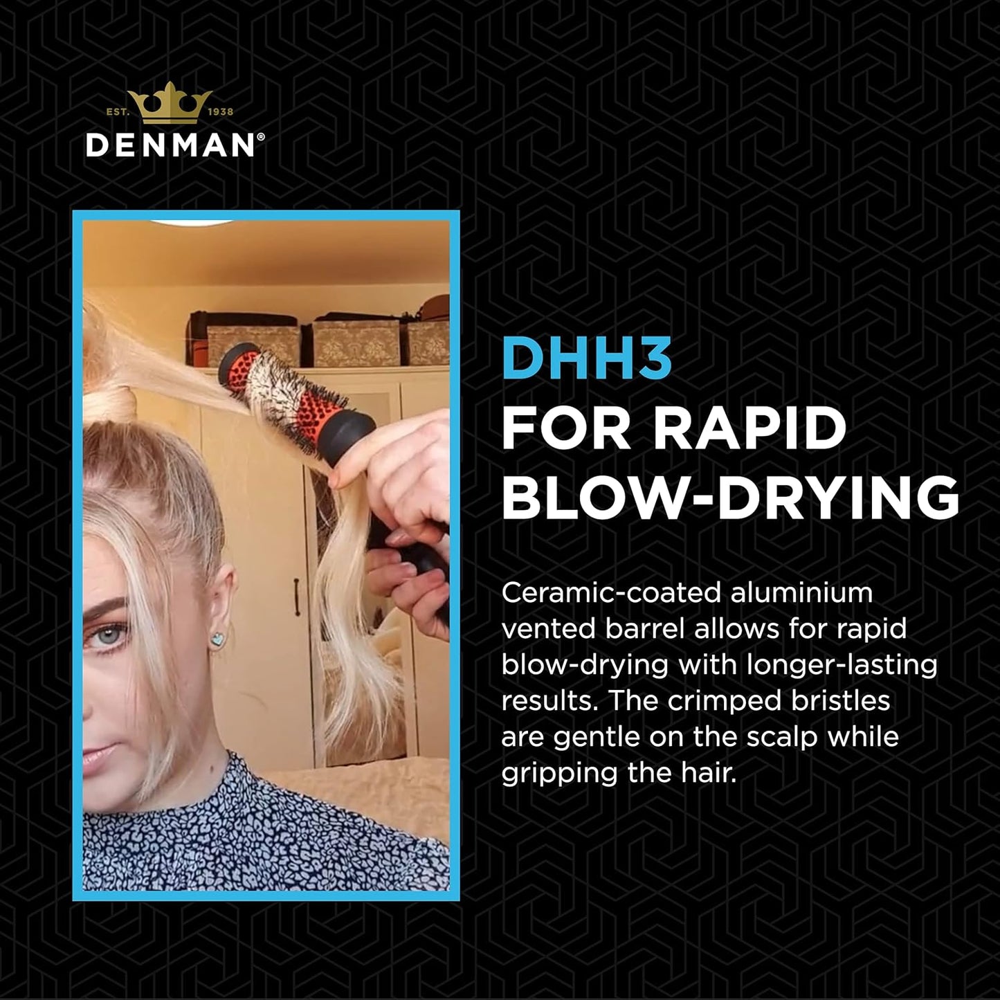 Denman (Medium) Thermo Ceramic Hourglass Hot Curl Brush - Hair Curling Brush for Blow-Drying, Straightening, Defined Curls, Volume & Root-Lift - Orange & Black, (DHH3)