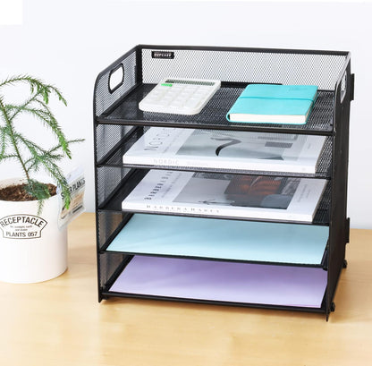 Supeasy 5 Trays Paper Organizer Letter Tray with Handle-Mesh Desk File Organizer, Paper Sorter Desk Organizer for Office, Home or School