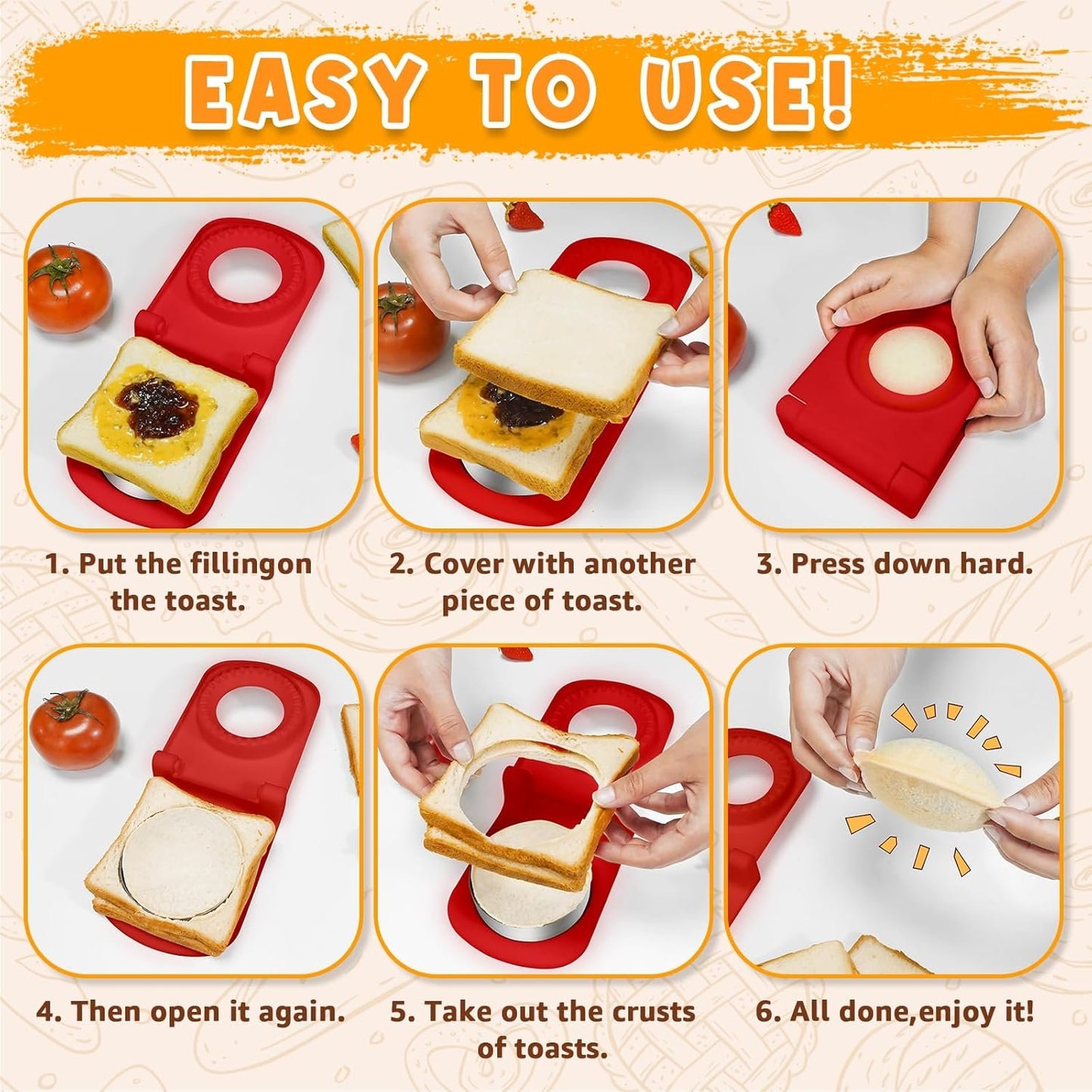 Metal Sandwich Cutter and Sealer Round Sandwich Cutters for Great Perfectly Sealed Sandwiches, Lunch Box Snacks & Party Food Prep(Red)