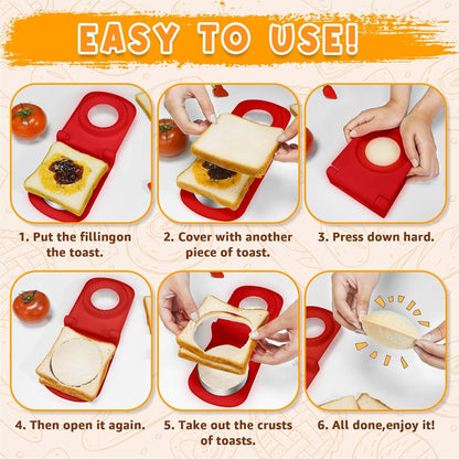 Metal Sandwich Cutter and Sealer Round Sandwich Cutters for Great Perfectly Sealed Sandwiches, Lunch Box Snacks & Party Food Prep(Red)