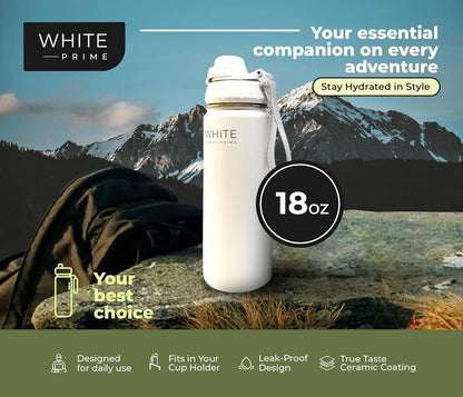 WHITE Prime | 18 oz Water Bottle | Wide Mouth | Drinkware Flasks