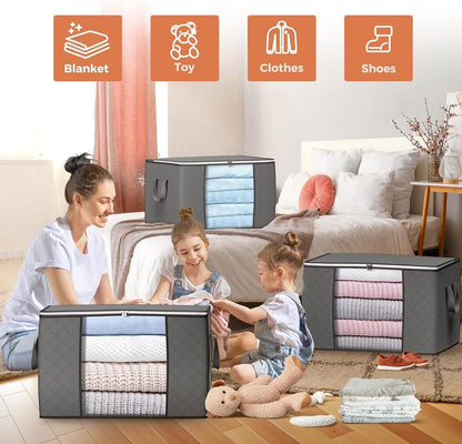 90 L Large Storage Bags, 6 Pack Clothes Storage Bins Foldable Closet Organizers and Storage Containers with Reinforced Handle for Clothing, Blanket, Comforters, Bed Sheets, Pillows and Toys (Gray)