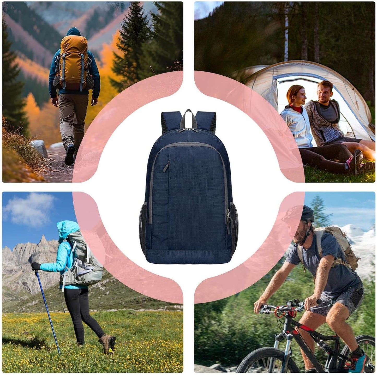 Nuyhgtr Daypack Hiking Backpack Foldable Lightweight Hiking Bag, Large 30L Waterproof Outdoor Gear Storage, Compact Travel Rucksack for Men Women Camping Cycling Trekking, 30x15x46cm