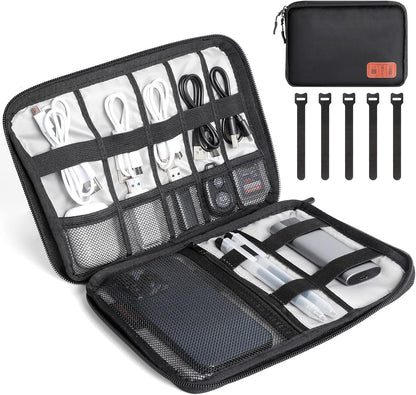 Cozary Cable Organizer, Portable Travel Case for Electronic Accessories, Travel Bag Cable Organizer Holder for USB Cables, SD Cards, Chargers, Hard Disk, Black, Portable and Space Saving