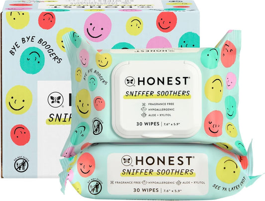 The Honest Company Plant-Based Snot Removing Wipes | Soothing Nose + Face Wipes with Aloe | Hypoallergenic for Sensitive Skin, EWG Verified | Fragrance Free, 60 Count