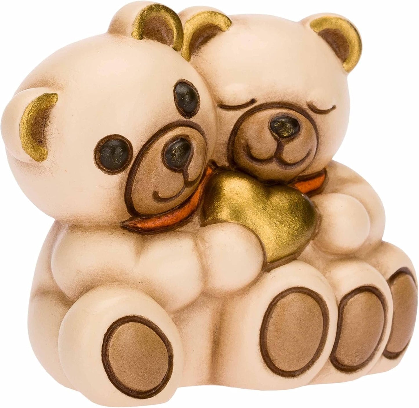 THUN, Ceramic Favour Decorated by Hand with Iconic Couple Teddy and Heart, Symbol of Love, Wedding Favours Line, 4.8 x 3.5 x 5 cm H
