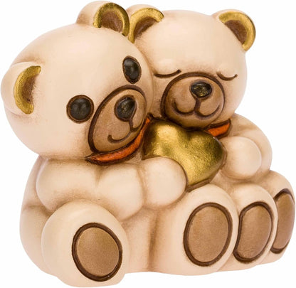 THUN, Ceramic Favour Decorated by Hand with Iconic Couple Teddy and Heart, Symbol of Love, Wedding Favours Line, 4.8 x 3.5 x 5 cm H