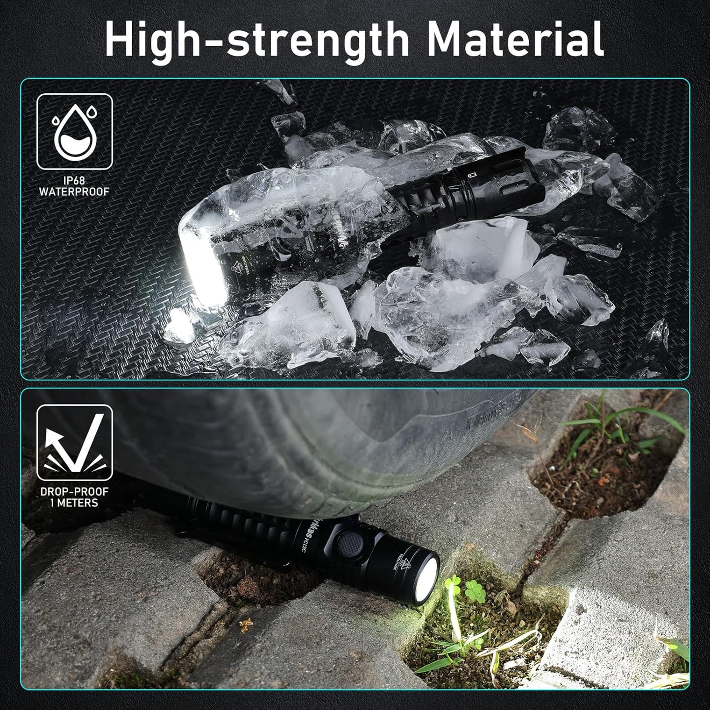 Wurkkos FC12C Tactical Flashlight 1600 High Lumens, USB-C Rechargeable LED Flashlights, 332M Long Throw Flash Light, IP68 Waterproof, Dual Switches and Constant Current Circuit for Searching, Hunting