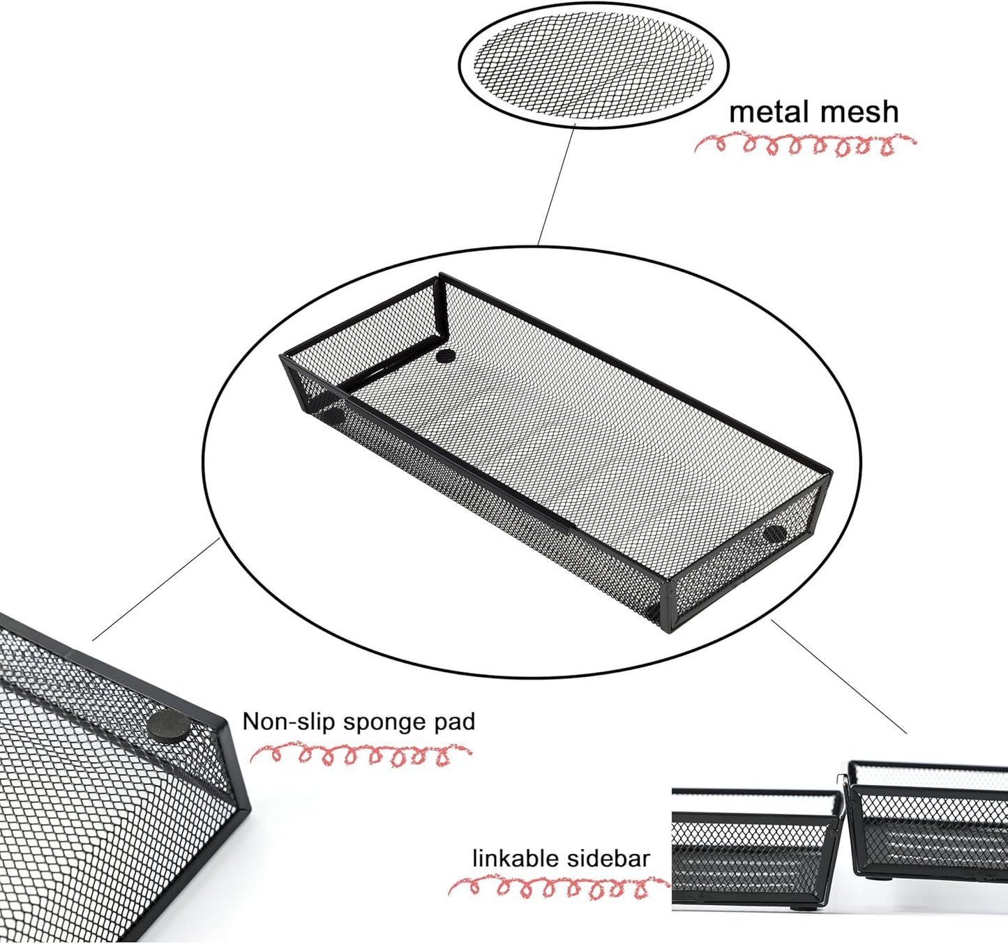 ihomecooker Mesh Tray Silverware Drawer Organizer Utensil Cutlery Tray Office Supplies Organizer for Flatware, Knives,Home,Office, School,Bedroom 15X6'' Black