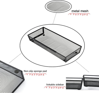 ihomecooker Mesh Tray Silverware Drawer Organizer Utensil Cutlery Tray Office Supplies Organizer for Flatware, Knives,Home,Office, School,Bedroom 15X6'' Black