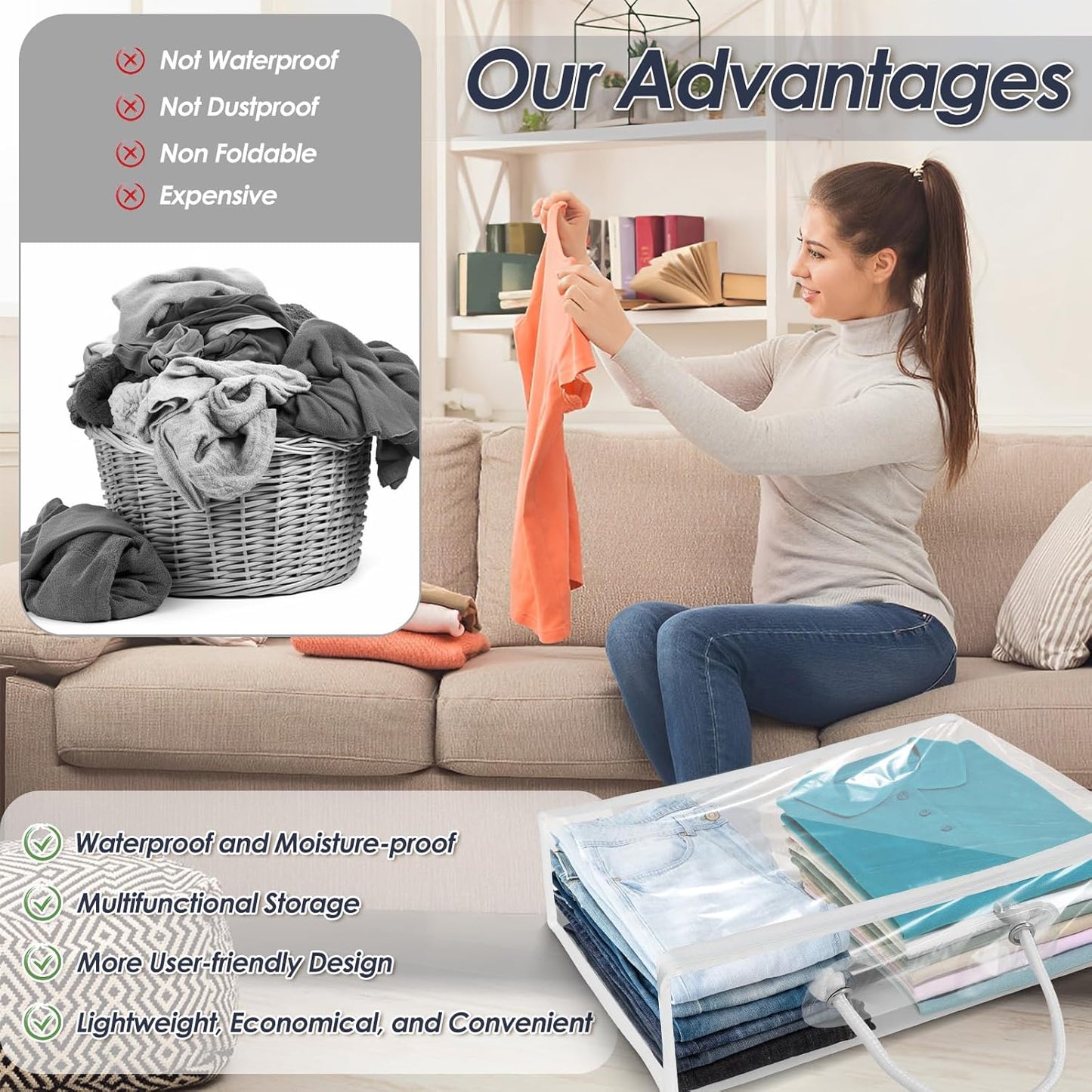 Abizarch 6 Pack Large Clear Clothes Storage Bag,Travel Packing Cube, Zippered Storage Bags,PVC See Through Moving Bag with Handle for Blankets Bed Sheet Clothes 15.7x11.8x3.9 Inch