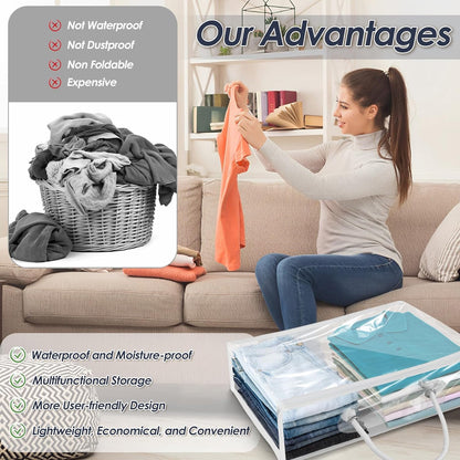 Abizarch 6 Pack Large Clear Clothes Storage Bag,Travel Packing Cube, Zippered Storage Bags,PVC See Through Moving Bag with Handle for Blankets Bed Sheet Clothes 15.7x11.8x3.9 Inch