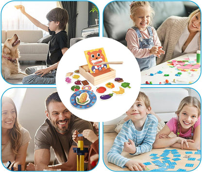 Wooden Feeding Toy, Bear Pretend Food Set, Encourages Learning Play Set, Educational Training Game for Toddler Ages 3+, 6.61 x 5.79 x 1.89 inches, Multicolour