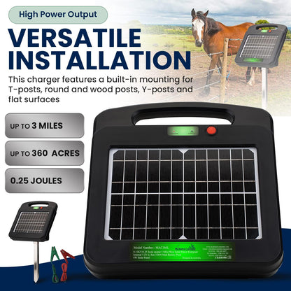 My Animal Command Solar Charger Portable Power Station Pet Fence 3 Mile 0.25 Joules Output (9-11KV) Electric Fence Energizer Containment & Protection of Livestock,Dog, Cats, Pets Easy Installation