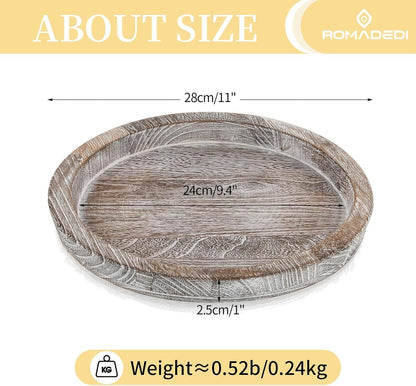 Romadedi Rustic Wooden Tray Candle Holder - Small Decorative Plate Pillar Candle Tray Wood for Farmhouse Dinning Table Kitchen Countertop Coffee Table Organizer Home Decor, Washedwhite,11inch