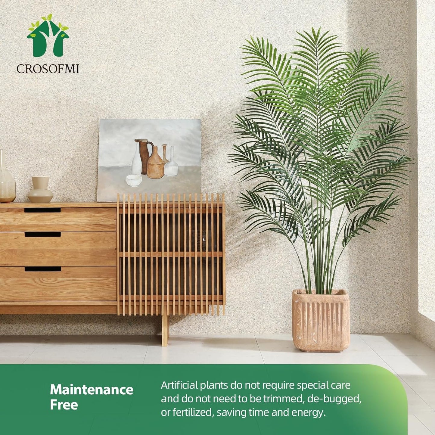 Artificial Areca Palm Plant 5.5Ft Fake Tropical Palm Tree, Perfect Faux Dypsis Lutescens Plants in Pot for Indoor Outdoor House Home Office Garden Modern Decoration Housewarming Gift,1Pcs