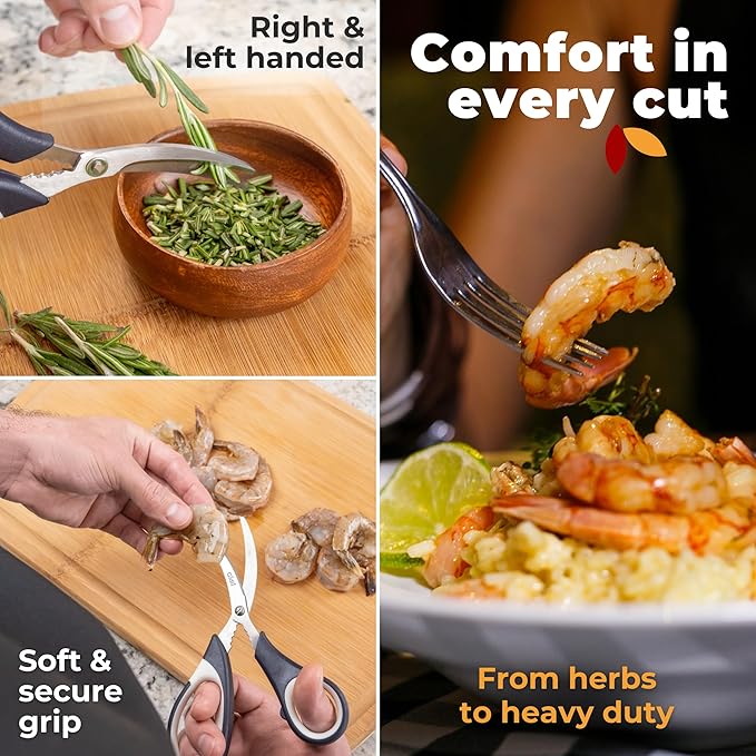 Kitchen Shears by Gidli - Liftime Replacement Warranty* - Includes Seafood Scissors As a Bonus - Heavy Duty Utility Stainless Steel All Purpose Ultra Sharp Scissors for Food - Cooking Shears