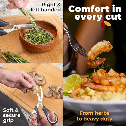 Kitchen Shears by Gidli - Liftime Replacement Warranty* - Includes Seafood Scissors As a Bonus - Heavy Duty Utility Stainless Steel All Purpose Ultra Sharp Scissors for Food - Cooking Shears
