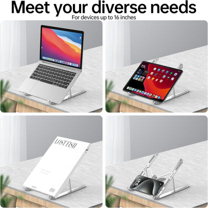 Laptop Stand for Desk,Aluminum 10-Levels Adjustable Laptop Riser Portable Laptop Holder,Ventilated Cooling pad Notebook Stand for MacBook Pro Air,Lenovo,Dell,HP,More 10-15.6”Laptops,Tablet (Grey)